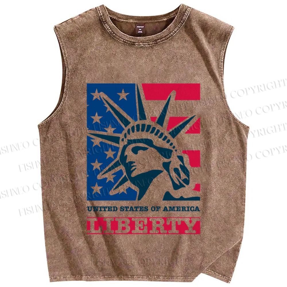 Unisex Statue of Liberty Independence Day Printed Washed Tank Top
