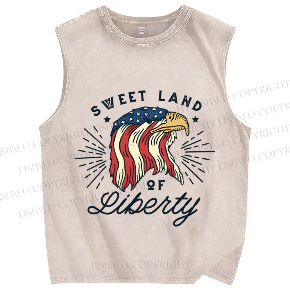 Unisex Eagle Sweet Land of Liberty Independence Day Printed Washed Tank Top