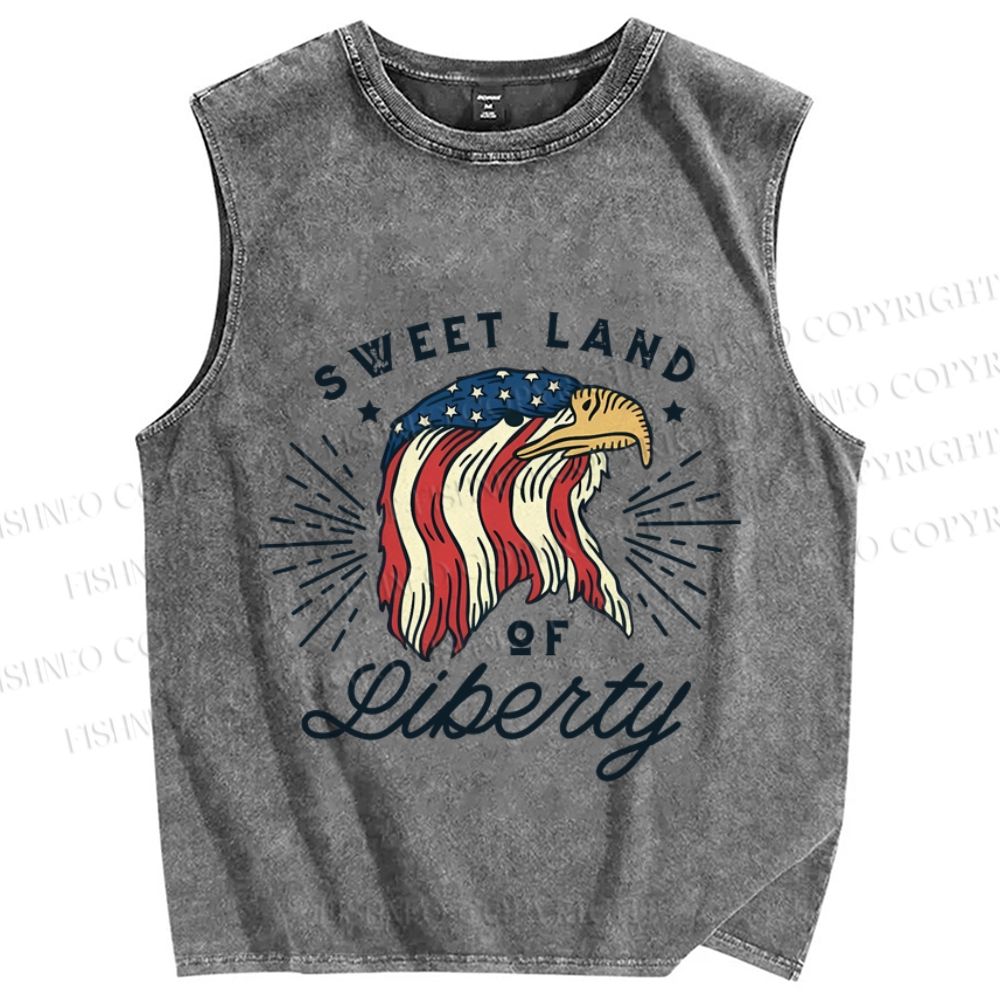Unisex Eagle Sweet Land of Liberty Independence Day Printed Washed Tank Top