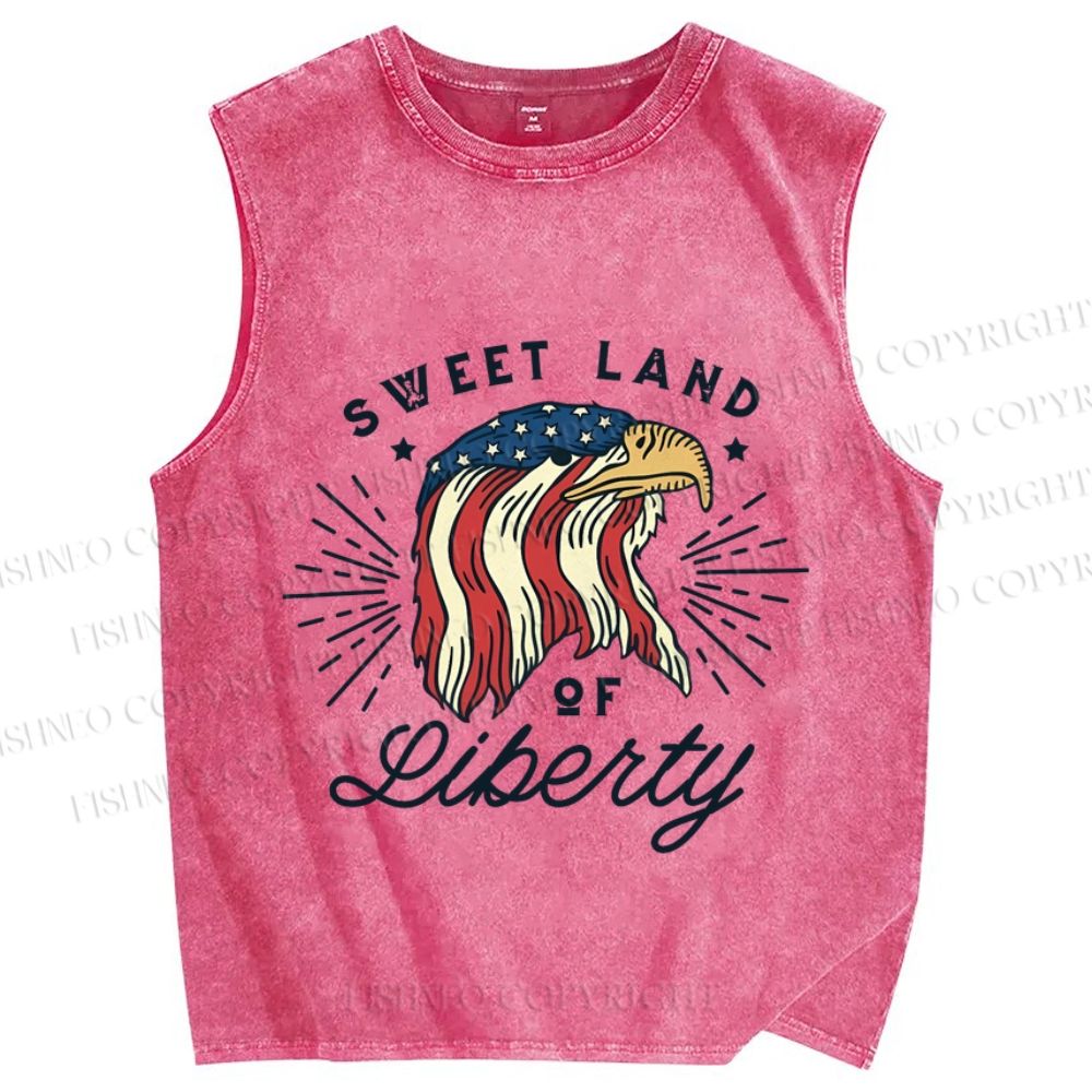 Unisex Eagle Sweet Land of Liberty Independence Day Printed Washed Tank Top