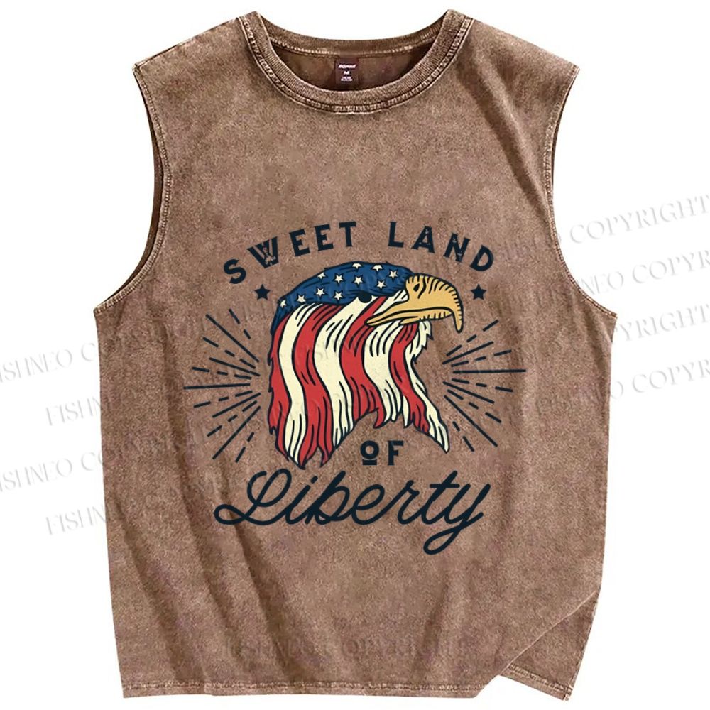 Unisex Eagle Sweet Land of Liberty Independence Day Printed Washed Tank Top