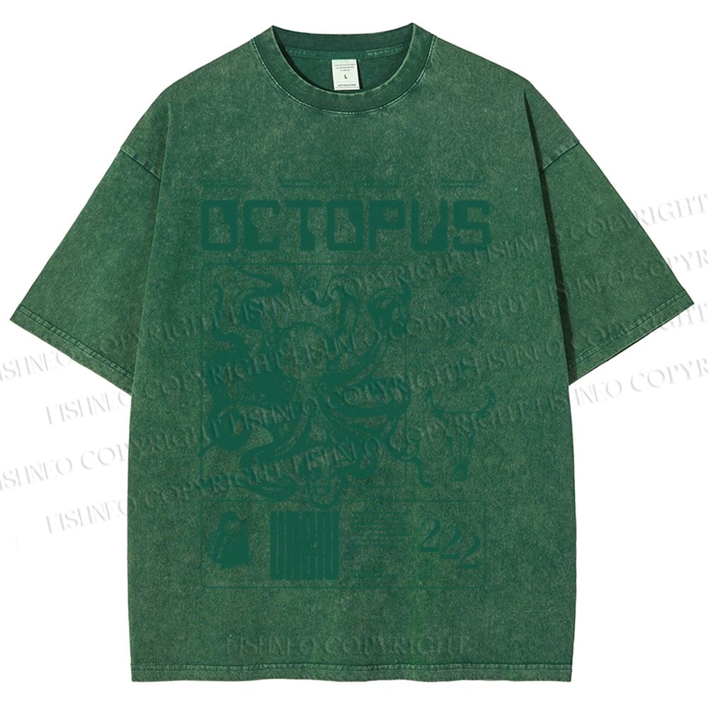 Unisex Vintage Octopus Printed Washed Tee