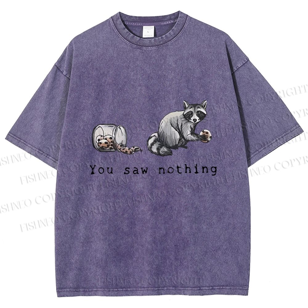 Unisex You Saw Nothing Stealing Raccoon Printed Washed Tee