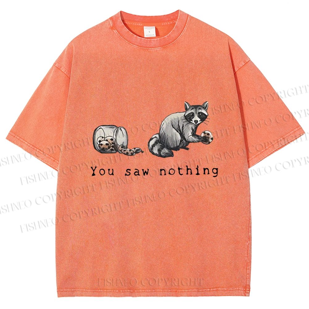 Unisex You Saw Nothing Stealing Raccoon Printed Washed Tee