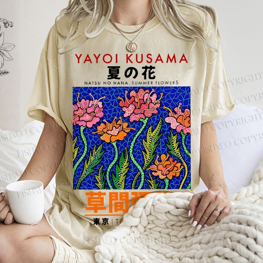Unisex Yayoi Kusama Flower Printed Washed Tee