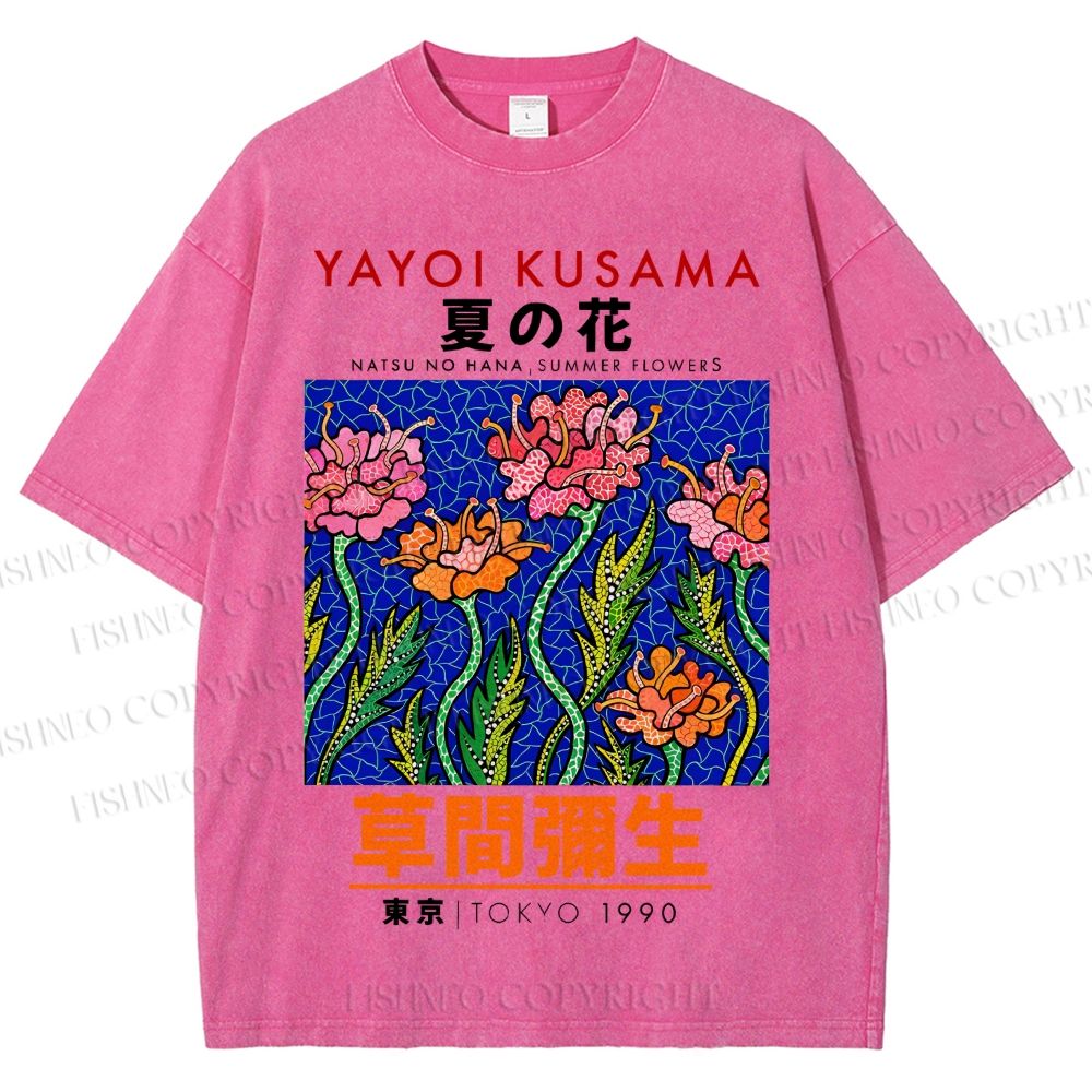 Unisex Yayoi Kusama Flower Printed Washed Tee