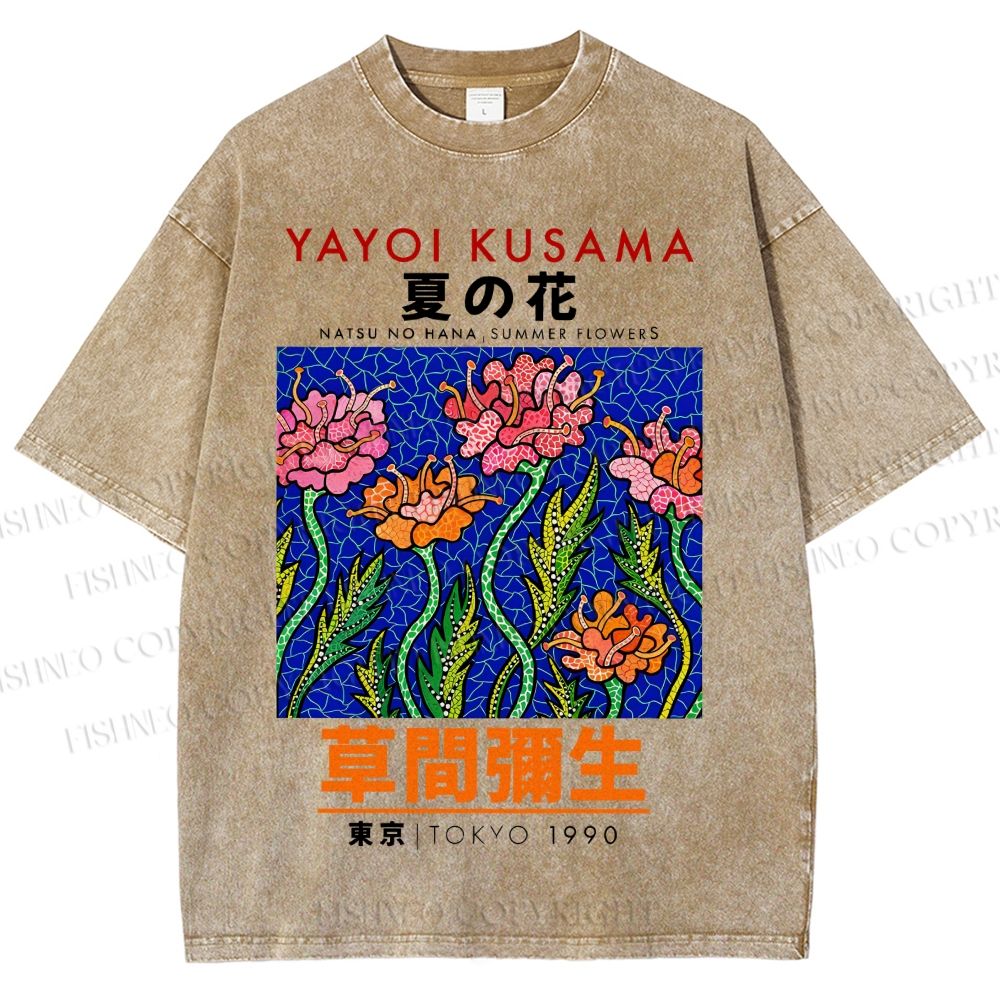 Unisex Yayoi Kusama Flower Printed Washed Tee