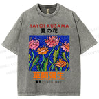 Unisex Yayoi Kusama Flower Printed Washed Tee
