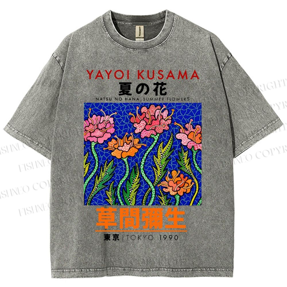 Unisex Yayoi Kusama Flower Printed Washed Tee
