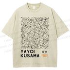Unisex Yayoi Kusama Graffiti Printed Washed Tee