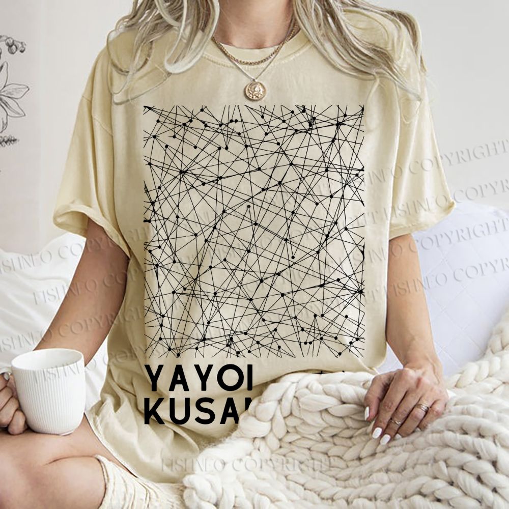 Unisex Yayoi Kusama Graffiti Printed Washed Tee