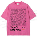Unisex Yayoi Kusama Graffiti Printed Washed Tee