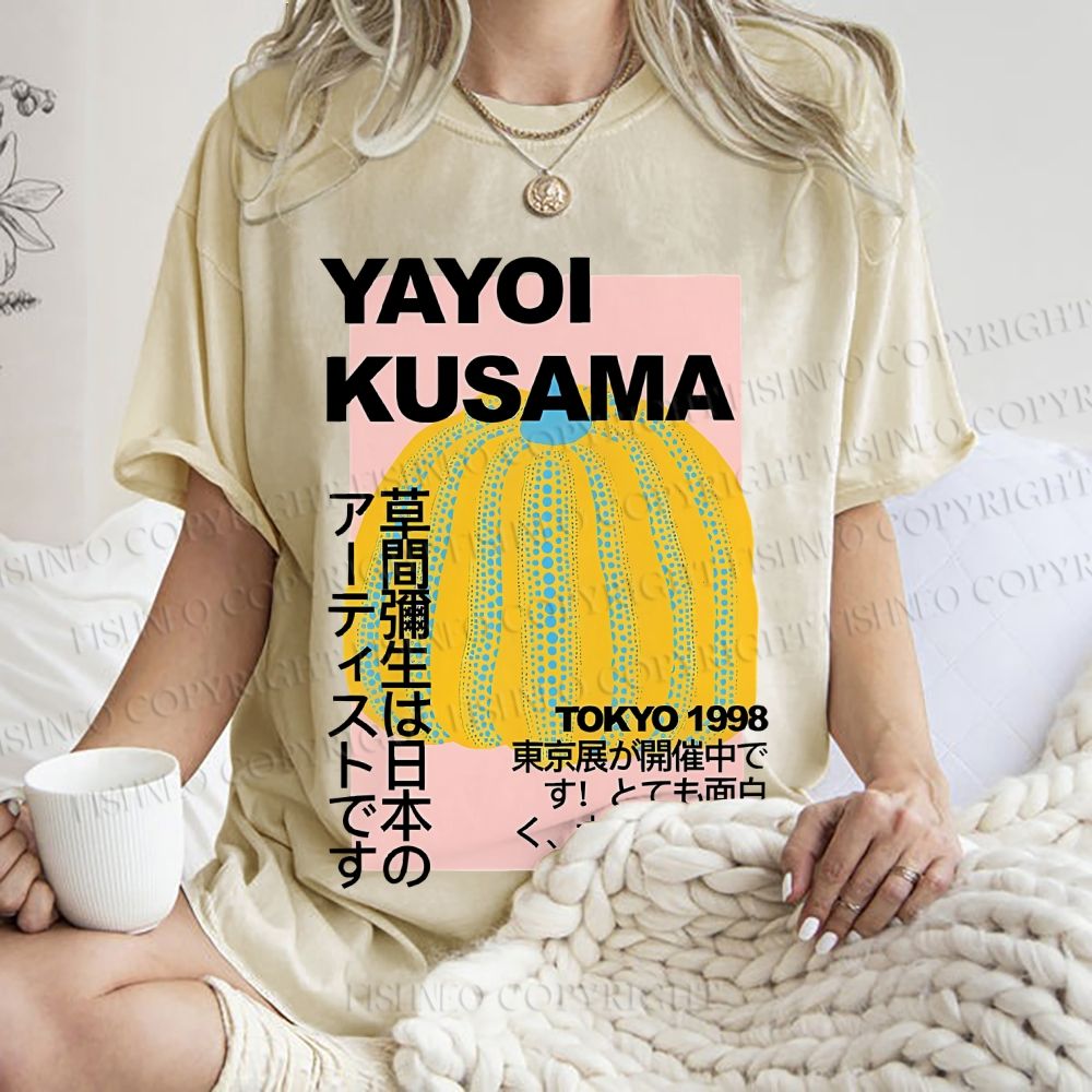 Unisex Yayoi Kusama Pumpkin Printed Washed Tee