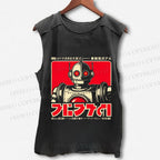 Unisex Vintage Robot Printed Washed Tank Top