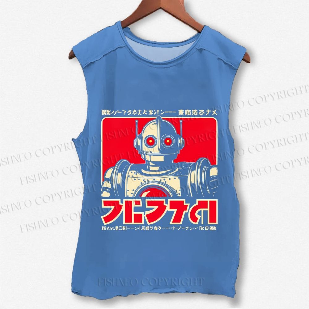 Unisex Vintage Robot Printed Washed Tank Top