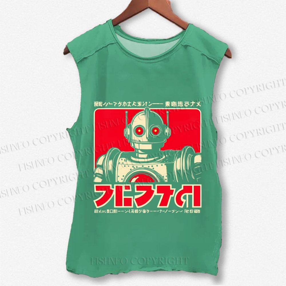 Unisex Vintage Robot Printed Washed Tank Top
