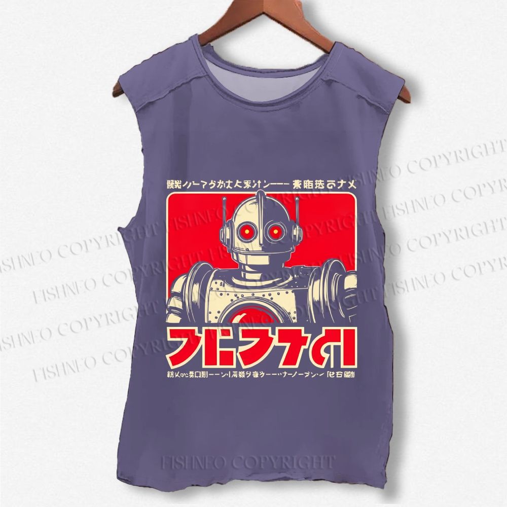 Unisex Vintage Robot Printed Washed Tank Top