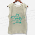 Unisex Vintage Star Letter Graffiti Printed Washed Tank Top