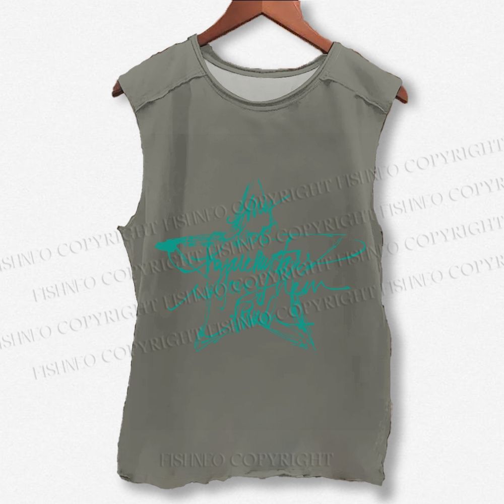 Unisex Vintage Star Letter Graffiti Printed Washed Tank Top