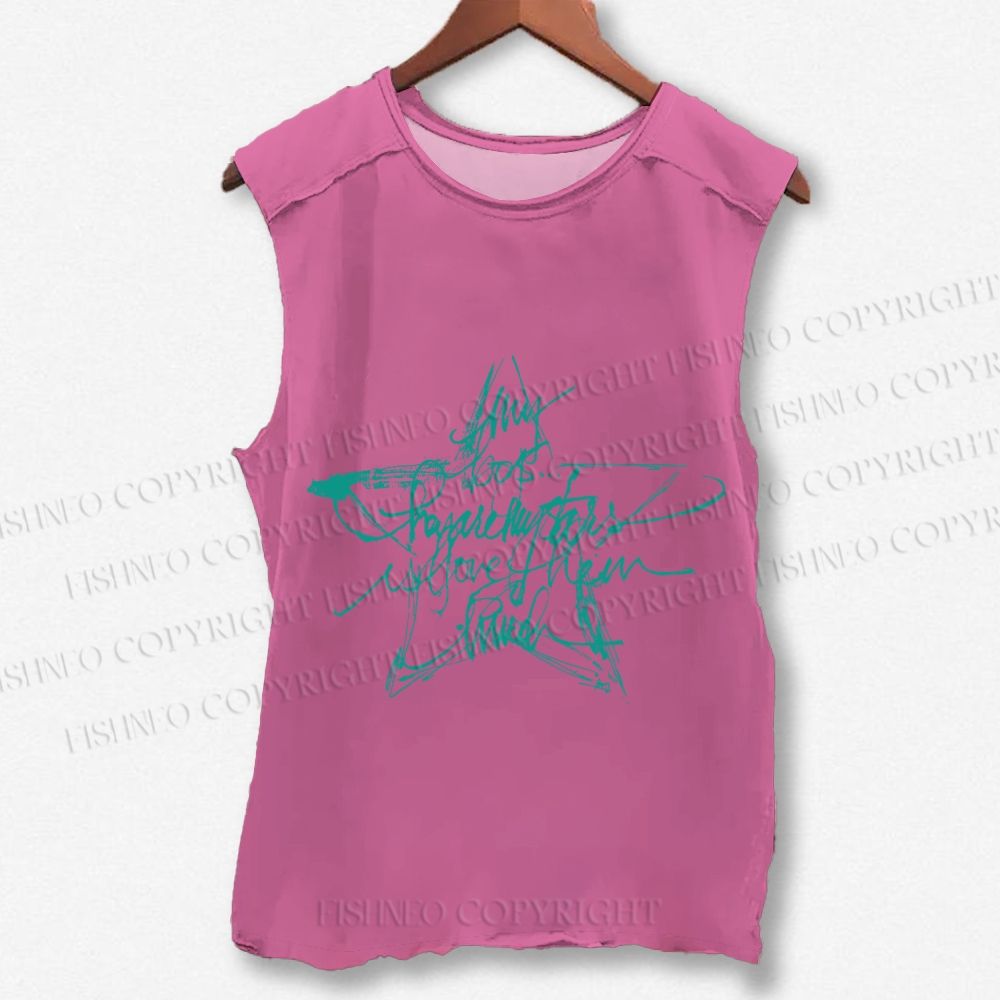 Unisex Vintage Star Letter Graffiti Printed Washed Tank Top