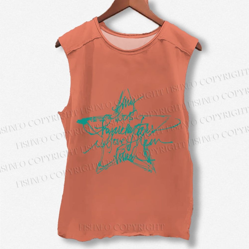 Unisex Vintage Star Letter Graffiti Printed Washed Tank Top