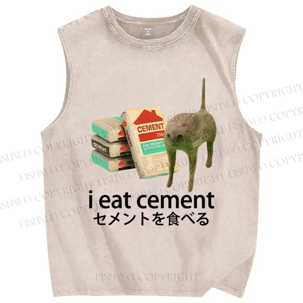 Unisex I Eat Cement Printed Washed Tank Top