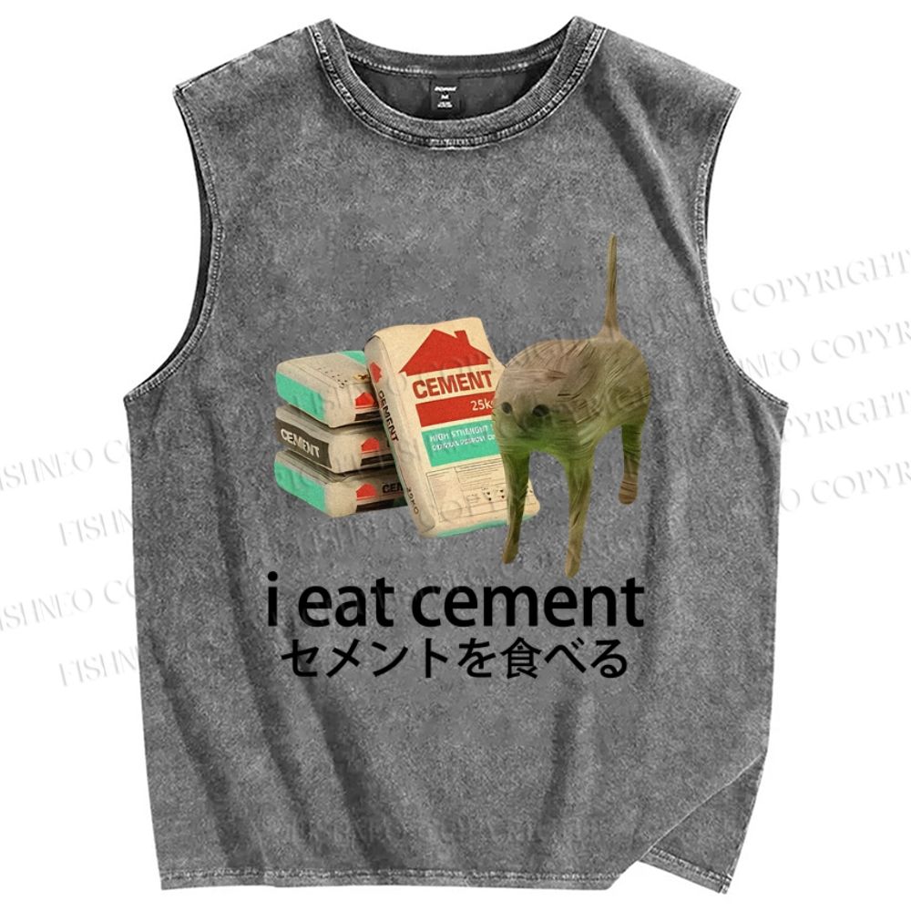 Unisex I Eat Cement Printed Washed Tank Top