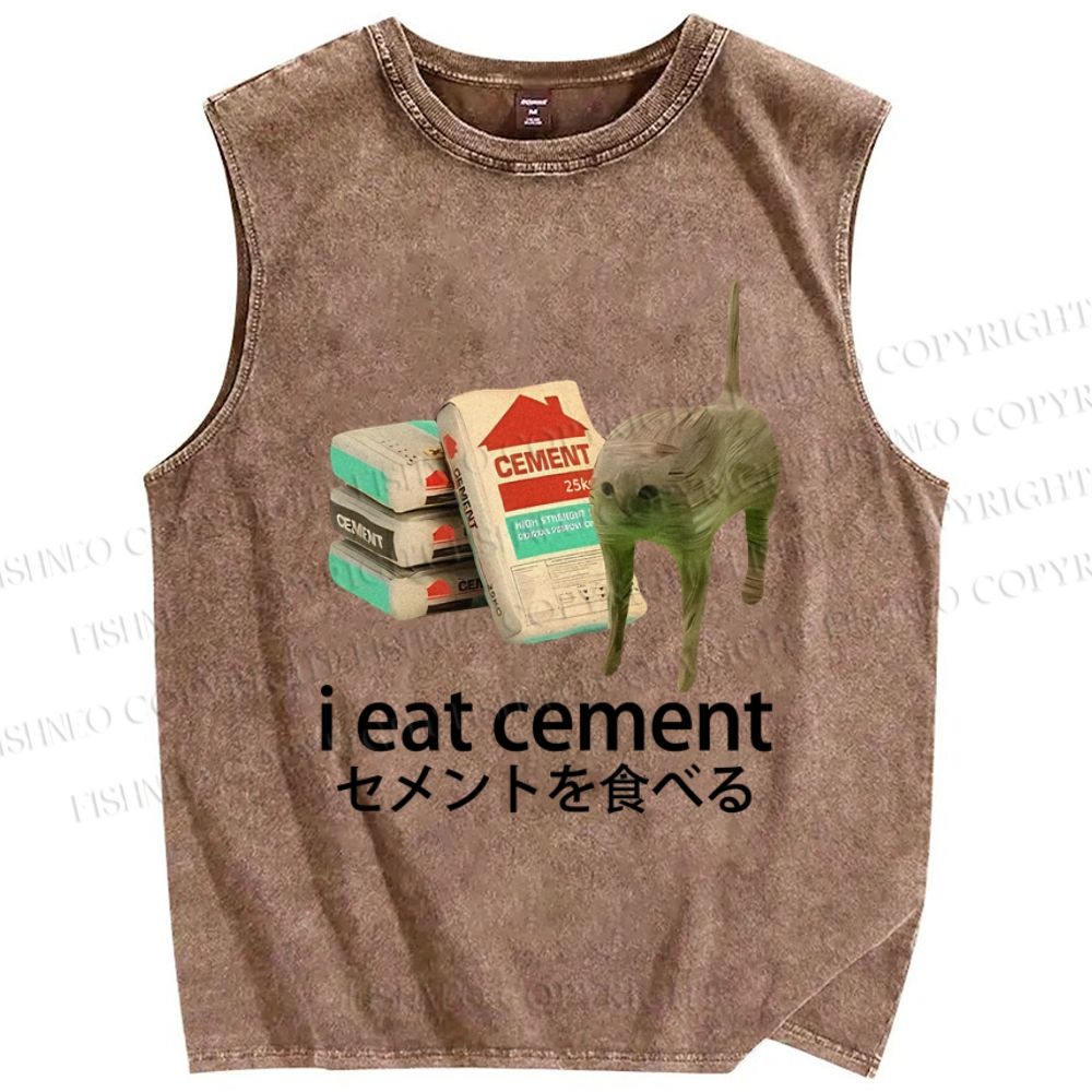 Unisex I Eat Cement Printed Washed Tank Top