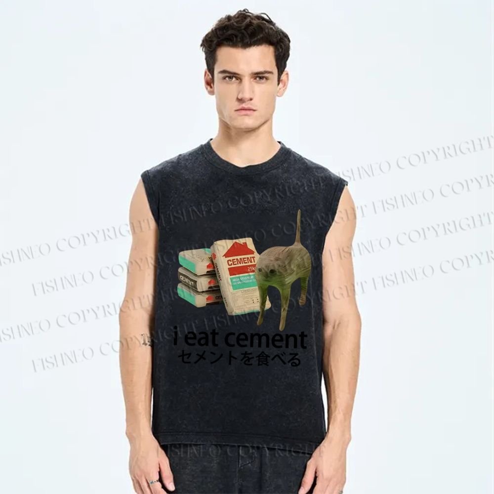 Unisex I Eat Cement Printed Washed Tank Top