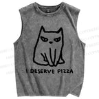 Unisex I Deserve Pizza Cat Printed Washed Tank Top