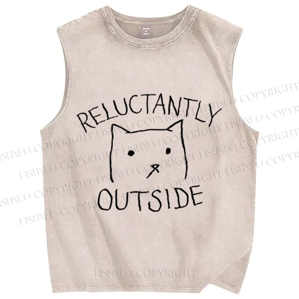 Unisex Reluctantly Outside Cat Printed Washed Tank Top