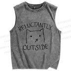 Unisex Reluctantly Outside Cat Printed Washed Tank Top