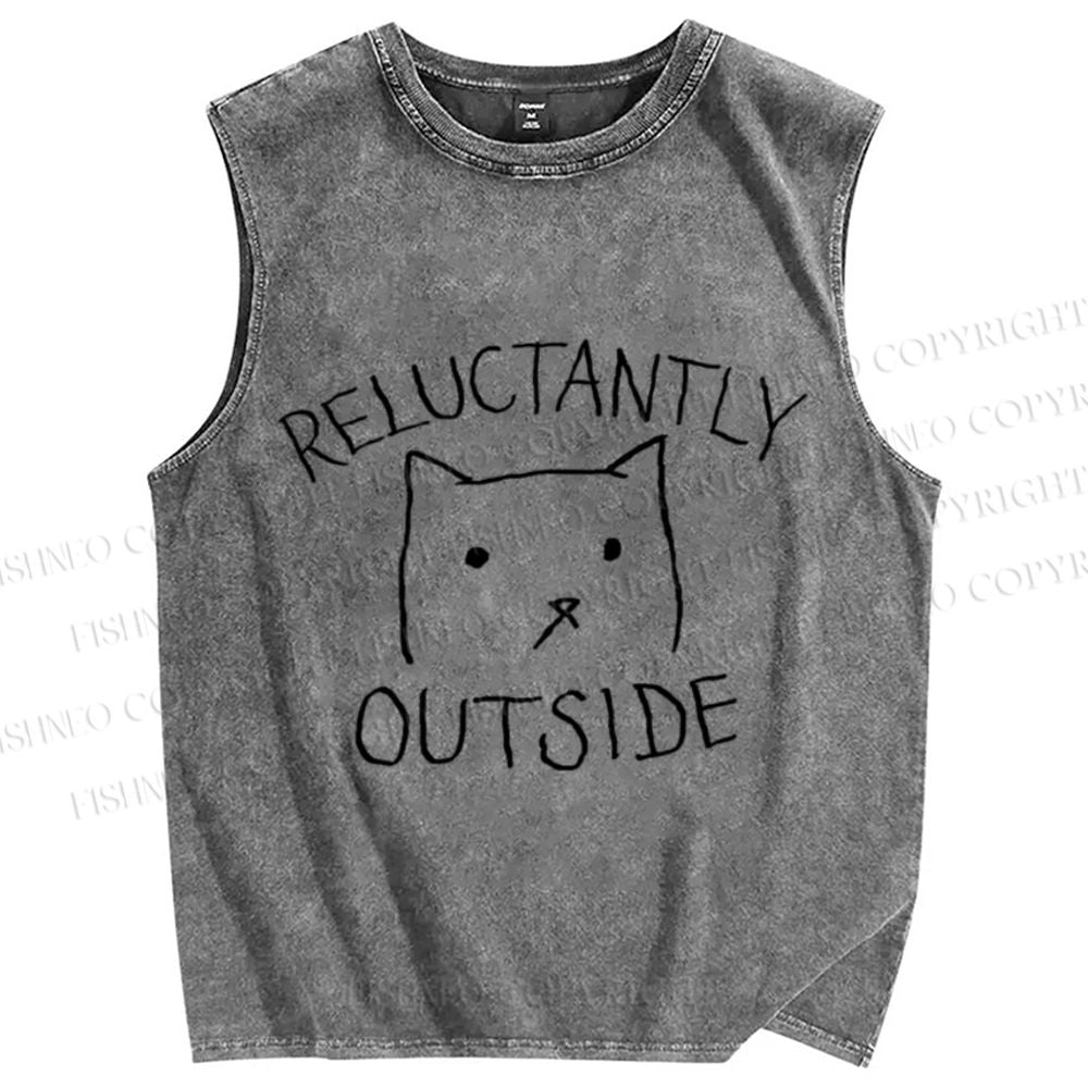 Unisex Reluctantly Outside Cat Printed Washed Tank Top