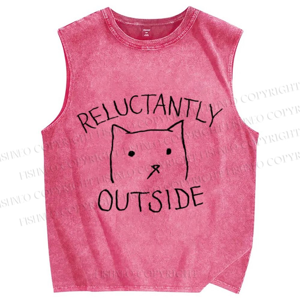 Unisex Reluctantly Outside Cat Printed Washed Tank Top