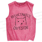Unisex Reluctantly Outside Cat Printed Washed Tank Top