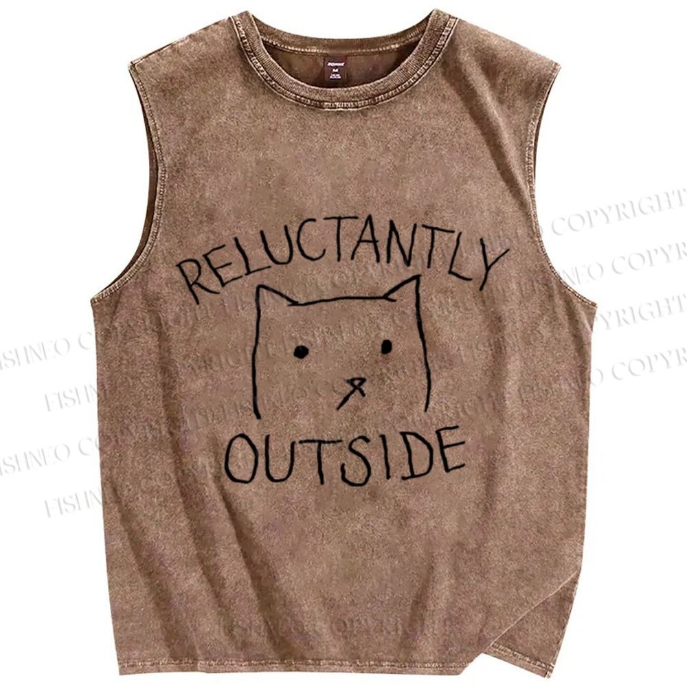 Unisex Reluctantly Outside Cat Printed Washed Tank Top
