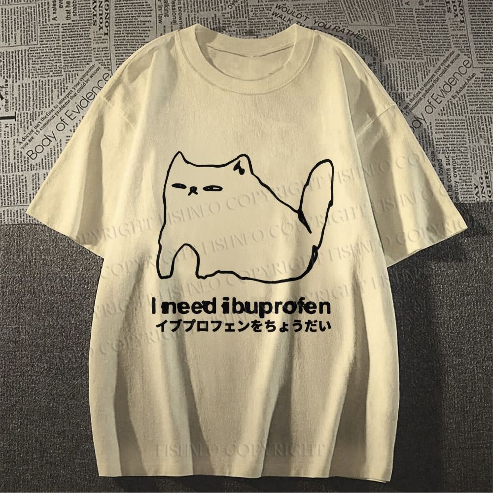 Unisex I need ibuprofen Cat Vintage Classic Cotton T-shirt