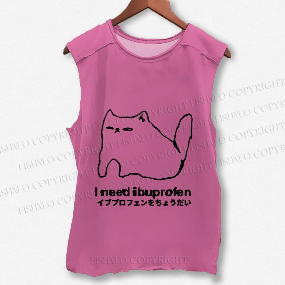 Unisex I need ibuprofen Cat Vintage Printed Washed Tank Top