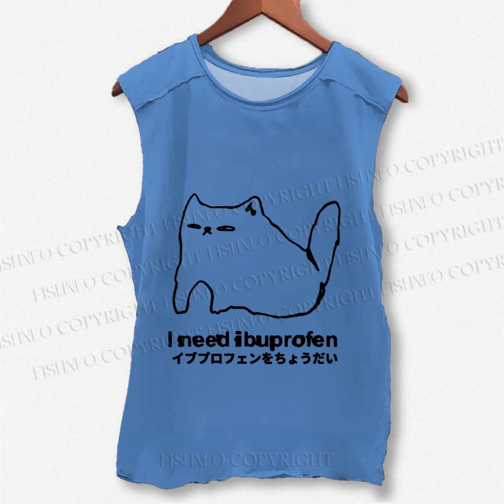 Unisex I need ibuprofen Cat Vintage Printed Washed Tank Top