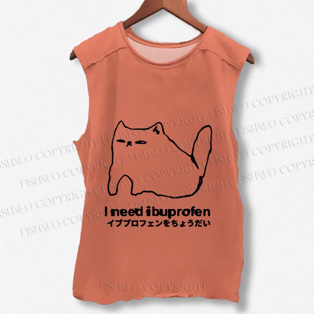 Unisex I need ibuprofen Cat Vintage Printed Washed Tank Top