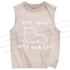 Unisex Stay Home With Your Cat Printed Washed Tank Top