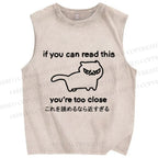 Unisex Too Close Funny Cat Printed Washed Tank Top