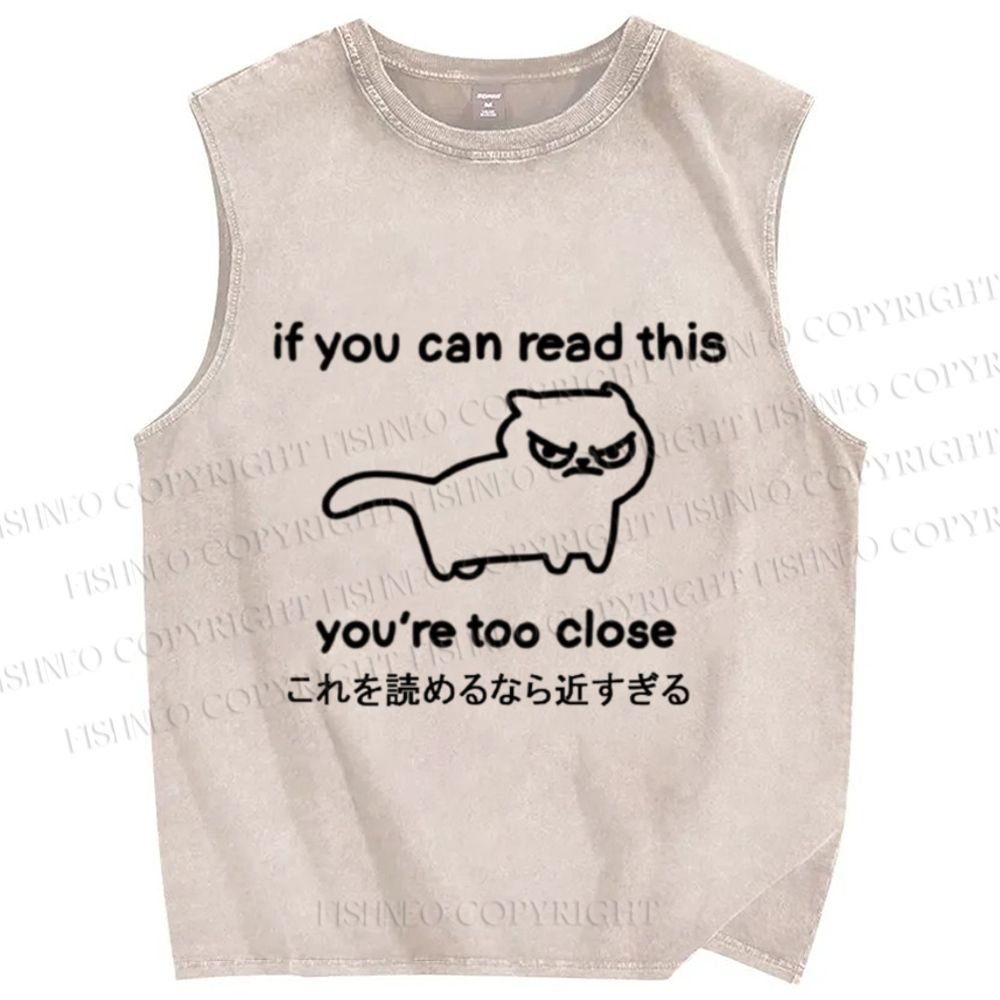 Unisex Too Close Funny Cat Printed Washed Tank Top
