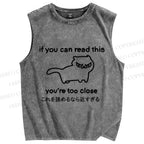 Unisex Too Close Funny Cat Printed Washed Tank Top