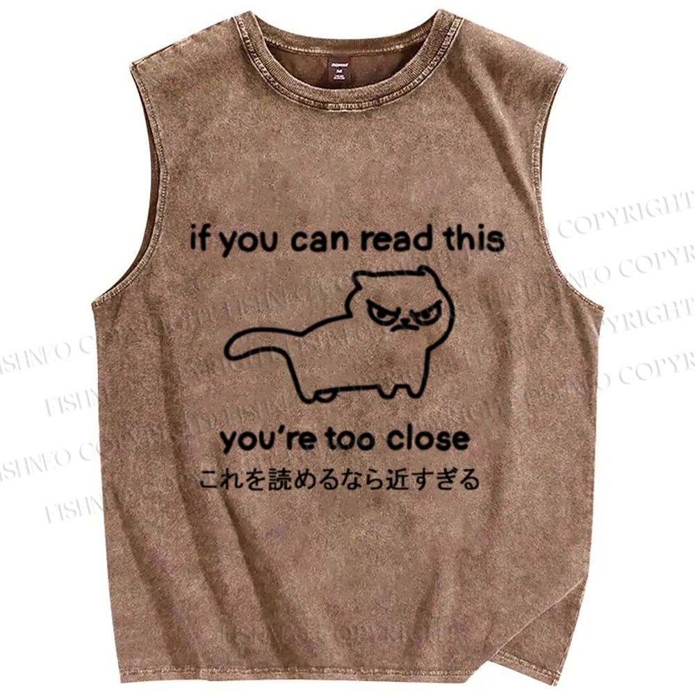 Unisex Too Close Funny Cat Printed Washed Tank Top