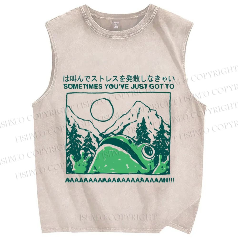 Unisex Sometimes You've Just Got To Scream Frog Printed Washed Tank Top