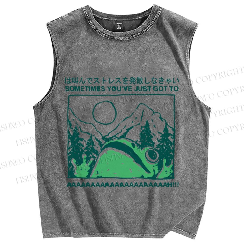 Unisex Sometimes You've Just Got To Scream Frog Printed Washed Tank Top