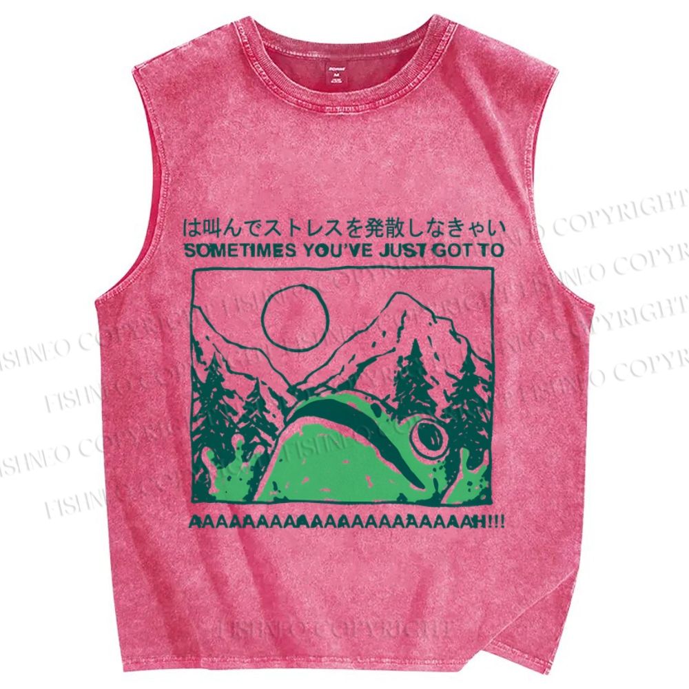 Unisex Sometimes You've Just Got To Scream Frog Printed Washed Tank Top