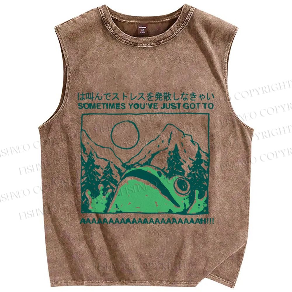 Unisex Sometimes You've Just Got To Scream Frog Printed Washed Tank Top
