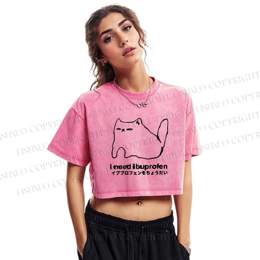 I need ibuprofen Cat Vintage Washed Cropped T-Shirt